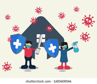 Protect the family from viruses vector illustration