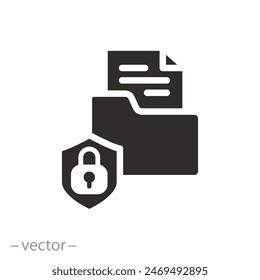 protect folder with document icon, confidential information, secure personal data, file private, flat symbol on white background - vector illustration