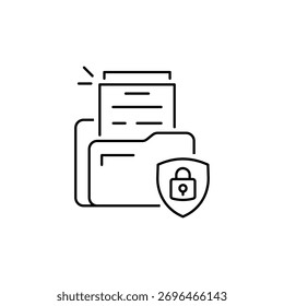 proteger pasta com ícone de documento, ícone de informações confidenciais, dados pessoais seguros, privado arquivo, símbolo de linha fina isolado no fundo branco, traço editável eps 10 ilustração vetorial