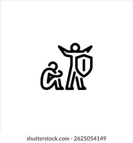 protect friend outline icon. figure defending friend line art illustration.