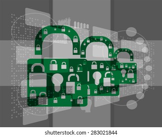 protect green padlock web icon on background vector