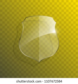 Protect guard glass shield concept. Safety badge protection icon. Privacy transparent banner shield. Security glass label. Presentation transparent sticker shield. Defense safeguard sign. Vector badge