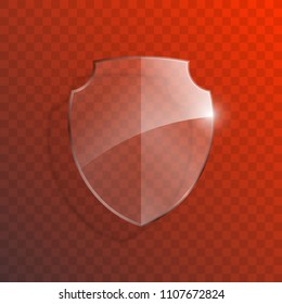 Protect guard glass shield concept. Safety badge protection icon. Privacy transparent banner shield. Security glass label. Presentation transparent sticker shield. Defense safeguard sign. Vector badge