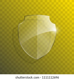 Protect guard glass shield concept. Safety badge protection icon. Privacy transparent banner shield. Security glass label. Presentation transparent sticker shield. Defense safeguard sign. Vector badge