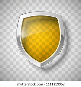 Protect guard glass shield concept. Safety badge protection icon. Privacy transparent banner shield. Security glass label. Presentation transparent sticker shield. Defense safeguard sign. Vector badge