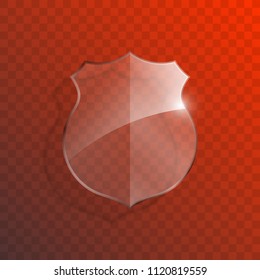 Protect guard glass shield concept. Safety badge protection icon. Privacy transparent banner shield. Security glass label. Presentation transparent sticker shield. Defense safeguard sign. Vector badge