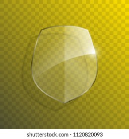 Protect guard glass shield concept. Safety badge protection icon. Privacy transparent banner shield. Security glass label. Presentation transparent sticker shield. Defense safeguard sign. Vector badge