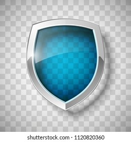 Protect guard glass shield concept. Safety badge protection icon. Privacy transparent banner shield. Security glass label. Presentation transparent sticker shield. Defense safeguard sign. Vector badge