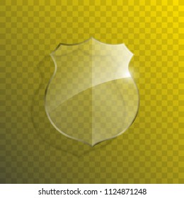Protect guard glass shield concept. Safety badge protection icon. Privacy transparent banner shield. Security glass label. Presentation transparent sticker shield. Defense safeguard sign. Vector badge