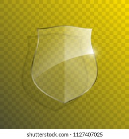 Protect guard glass shield concept. Safety badge protection icon. Privacy transparent banner shield. Security glass label. Presentation transparent sticker shield. Defense safeguard sign. Vector badge
