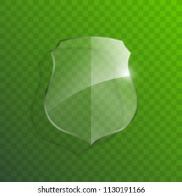Protect guard glass shield concept. Safety badge protection icon. Privacy transparent banner shield. Security glass label. Presentation transparent sticker shield. Defense safeguard sign. Vector badge