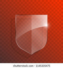 Protect guard glass shield concept. Safety badge protection icon. Privacy transparent banner shield. Security glass label. Presentation transparent sticker shield. Defense safeguard sign. Vector badge