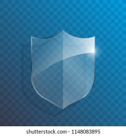 Protect guard glass shield concept. Safety badge protection icon. Privacy transparent banner shield. Security glass label. Presentation transparent sticker shield. Defense safeguard sign. Vector badge