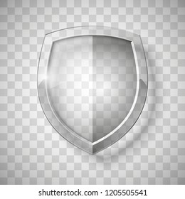 Protect Guard Glass Shield Concept. Safety Badge Protection Icon. Privacy Transparent Banner Shield. Security Glass Label. Presentation Transparent Sticker Shield. Defense Safeguard Sign Badge