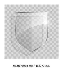 Proteger el concepto de protección de vidrio. Icono de protección de placa de seguridad. Protector de banners transparente de privacidad. Etiqueta de cristal de seguridad. Protector adhesivo transparente de presentación. Insignia de signo de salvaguardia de defensa