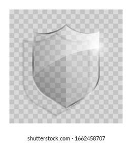 Protect guard glass shield concept. Safety badge protection icon. Privacy transparent banner shield. Security glass label. Presentation transparent sticker shield. Defense safeguard sign badge