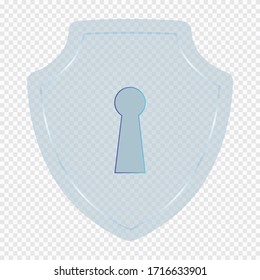 Proteger el concepto de protección de vidrio. Icono de protección de placa de seguridad. Protector de banners transparente de privacidad. Etiqueta de cristal de seguridad. Protector adhesivo transparente de presentación. Insignia de signo de salvaguardia de defensa