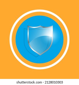 Protect guard glass shield concept. Safety badge protection icon on blue. Vector illustration