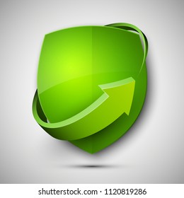 Protect guard shield arrow concept. Safety badge arrow icon. Privacy update banner shield. Security renovation label. Defense tag. Presentation renovation sticker shape. Defense safeguard shield sign