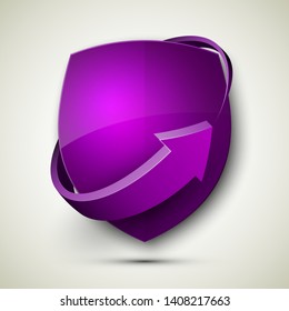 Protect guard shield arrow concept. Safety badge arrow icon. Privacy update banner shield. Security renovation label. Defense tag. Presentation renovation sticker shape. Defense safeguard shield sign