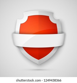 Protect guard shield banner concept. Safety badge stripe icon. Privacy update banner shield. Security renovation label. Defense tag Presentation renovation sticker shape. Defense safeguard shield sign