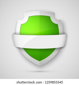 Protect guard shield banner concept. Safety badge stripe icon. Privacy update banner shield. Security renovation label. Defense tag presentation band sticker shape Defense safeguard stripe shield sign