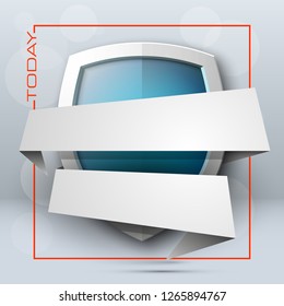 Protect guard shield banner concept. Safety badge stripe icon. Privacy update banner shield. Security renovation label. Defense tag Presentation renovation sticker shape. 