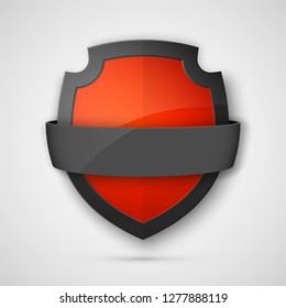 Protect guard shield banner concept. Safety badge stripe icon. Privacy update banner shield. Security renovation label. Defense tag presentation band sticker shape Defense safeguard stripe shield sign