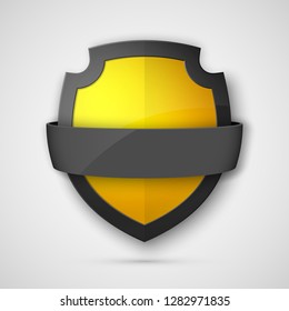 Protect guard shield banner concept. Safety badge stripe icon. Privacy update banner shield. Security renovation label. Defense tag presentation band sticker shape Defense safeguard stripe shield sign