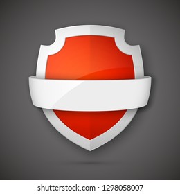 Protect guard shield banner concept. Safety badge stripe icon. Privacy update banner shield. Security renovation label. Defense tag presentation band sticker shape Defense safeguard stripe shield sign