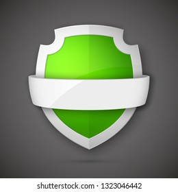 Protect guard shield banner concept. Safety badge stripe icon. Privacy update banner shield. Security renovation label. Defense tag presentation band sticker shape Defense safeguard stripe shield sign