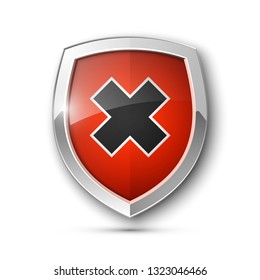 Protect guard shield banner concept. Safety badge stripe icon. Privacy update banner shield. Security renovation label. Defense tag presentation band sticker shape Defense safeguard stripe shield sign