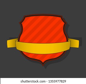 Protect guard shield banner concept. Safety badge stripe icon. Privacy update banner shield. Security renovation label. Defense tag Presentation renovation sticker shape. Defense safeguard shield sign