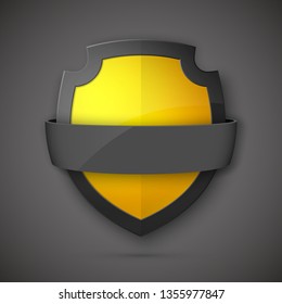 Protect guard shield banner concept. Safety badge stripe icon. Privacy update banner shield. Security renovation label. Defense tag presentation band sticker shape Defense safeguard stripe shield sign