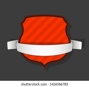 Protect guard shield banner concept. Safety badge stripe icon. Privacy update banner shield. Security renovation label. Defense tag Presentation renovation sticker shape. Defense safeguard shield sign