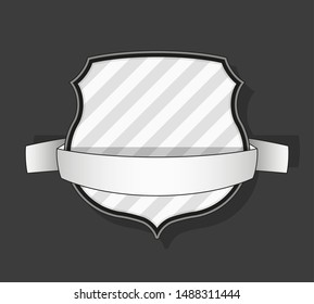 Protect guard shield banner concept. Safety badge stripe icon. Privacy update banner shield. Security renovation label. Defense tag Presentation renovation sticker shape. Defense safeguard shield sign