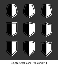 Protect guard shield plain line concept. Outline shield badge. Safety icon set. Privacy banner kit. Security label. Flat style protect sticker symbol shape. Safeguard simple sign linear pictogram