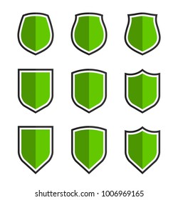 Protect guard shield plain line concept. Outline shield badge. Safety icon set. Privacy banner kit. Security label. Flat style protect sticker symbol shape. Safeguard simple sign linear pictogram