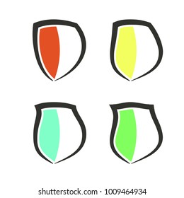 Protect guard shield plain line concept. Outline shield badge. Safety icon set. Privacy banner kit. Security label. Flat style protect sticker symbol shape. Safeguard simple sign linear pictogram