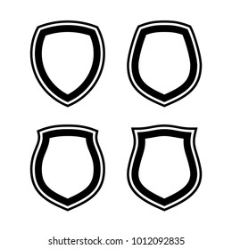 Protect guard shield plain line concept. Outline shield badge. Safety icon set. Privacy banner kit. Security label. Flat style protect sticker symbol shape. Safeguard simple sign linear pictogram