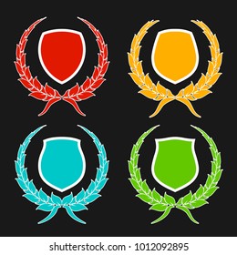 Protect guard shield plain line concept. Outline shield badge. Safety icon set. Privacy banner kit. Security label. Flat style protect sticker symbol shape. Safeguard simple sign linear pictogram