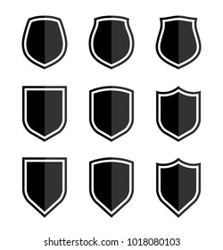 Protect guard shield plain line concept. Outline shield badge. Safety icon set. Privacy banner kit. Security label. Flat style protect sticker symbol shape. Safeguard simple sign linear pictogram