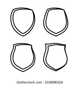 Protect guard shield plain line concept. Outline shield badge. Safety icon set. Privacy banner kit. Security label. Flat style protect sticker symbol shape. Safeguard simple sign linear pictogram