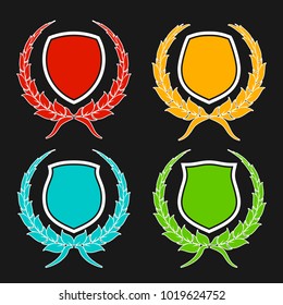 Protect guard shield plain line concept. Outline shield badge. Safety icon set. Privacy banner kit. Security label. Flat style protect sticker symbol shape. Safeguard simple sign linear pictogram
