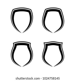 Protect guard shield plain line concept. Outline shield badge. Safety icon set. Privacy banner kit. Security label. Flat style protect sticker symbol shape. Safeguard simple sign linear pictogram