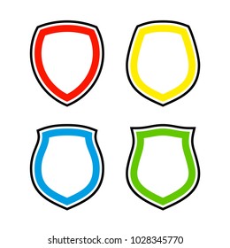 Protect guard shield plain line concept. Outline shield badge. Safety icon set. Privacy banner kit. Security label. Flat style protect sticker symbol shape. Safeguard simple sign linear pictogram
