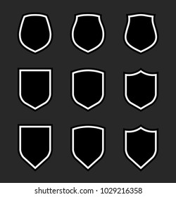 Protect guard shield plain line concept. Outline shield badge. Safety icon set. Privacy banner kit. Security label. Flat style protect sticker symbol shape. Safeguard simple sign linear pictogram