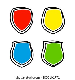 Protect guard shield plain line concept. Outline shield badge. Safety icon set. Privacy banner kit. 