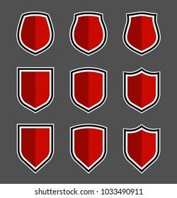 Protect guard shield plain line concept. Outline shield badge. Safety icon set. Privacy banner kit. Security label. Flat style protect sticker symbol shape. Safeguard simple sign linear pictogram