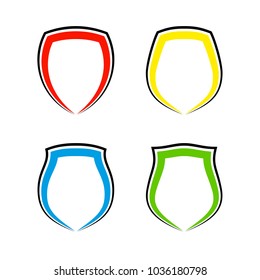 Protect guard shield plain line concept. Outline shield badge. Safety icon set. Privacy banner kit. Security label. Flat style protect sticker symbol shape. Safeguard simple sign linear pictogram